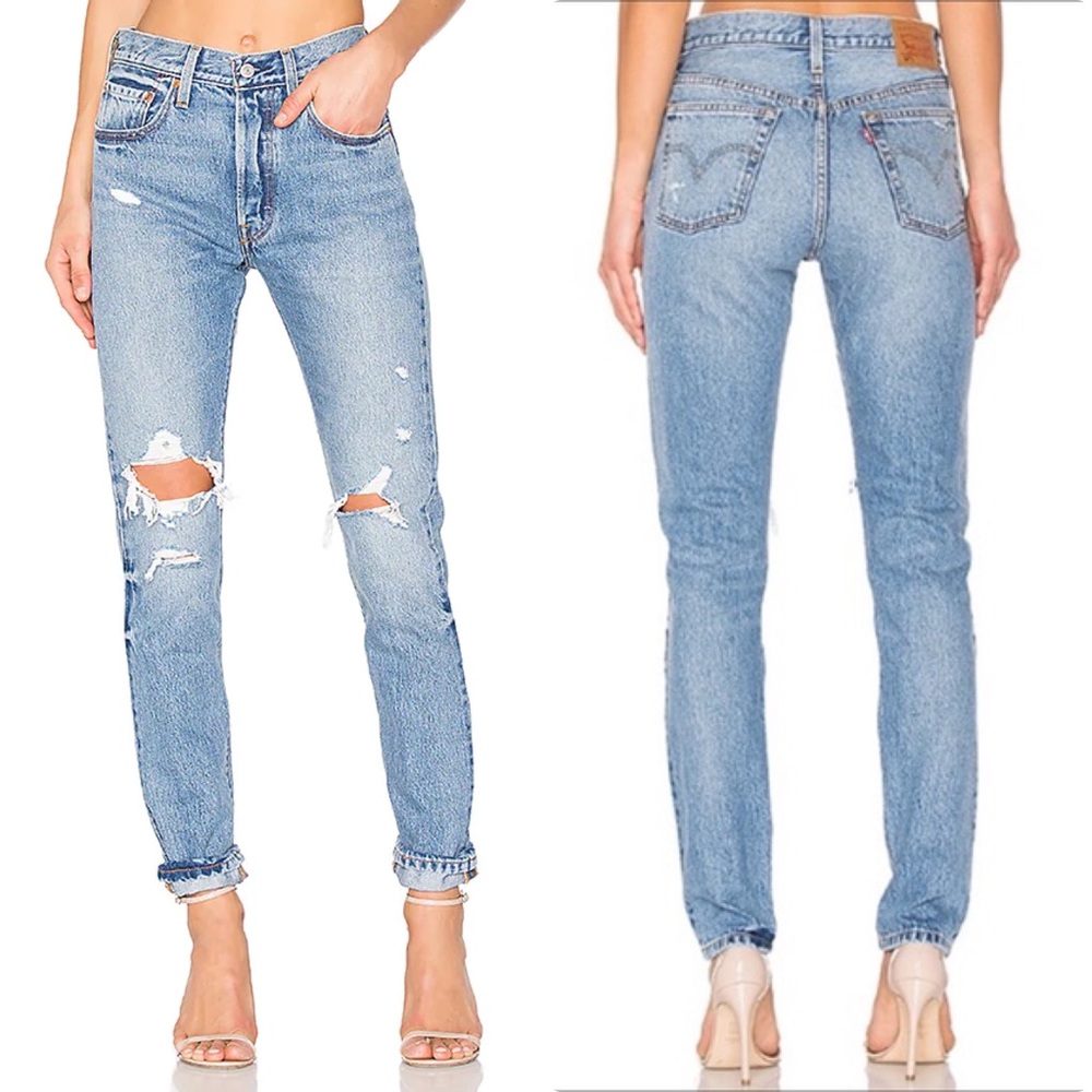 Levi 501 Skinny Distressed Button Fly Slim Cotton Jeans in Old Hangouts 28 Women